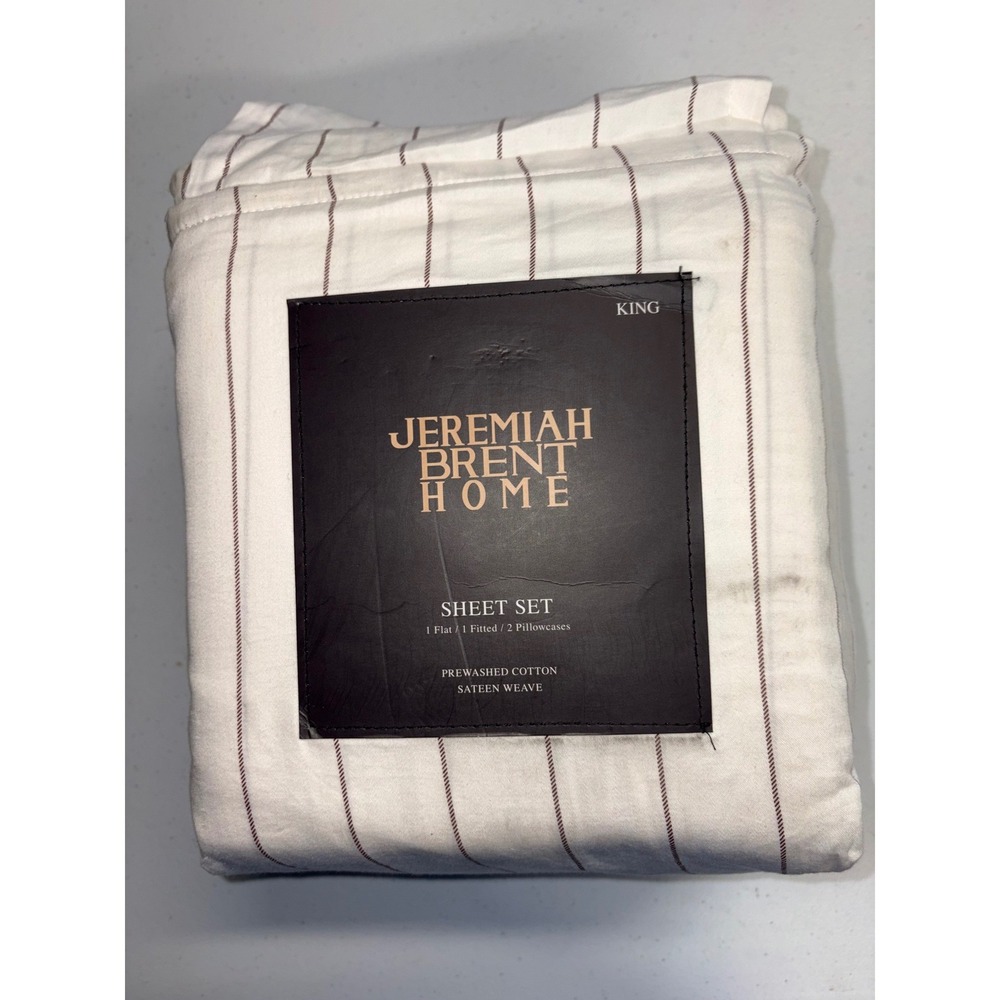 Jeremiah Brent Home King Sheet Set Prewashed Cotton Sateen Chalk Stripe Raisin